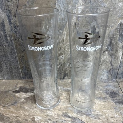 2x Strongbow Cider One Pint 20oz Glass Slim & Tall Embossed used