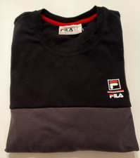 FILA Men's Long Sleeve Cotton Crew Neck Sweatshirt, Black/Gray, Size MEDIUM