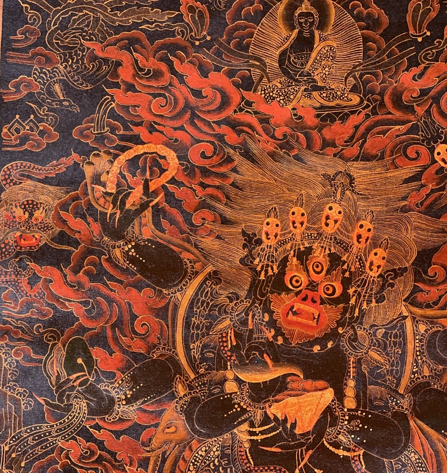 SEIS PROTECTORES ARMADOS MAHAKALA PINTURA ORIGINAL TIBETANA THANGKA - BARNIZADO AL ÓLEO Foto 4 de 4