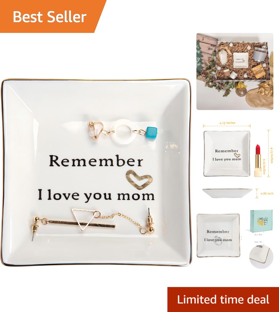 Washable Square Jewelry Dish - Perfect Gift for Mom on Mother's Day or Christmas