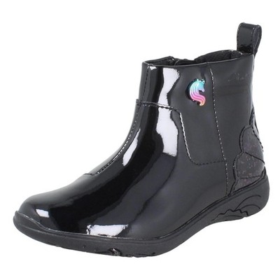 Mädchen Clarks Einhorn/Schale Detail Lackleder Stiefeletten Schule Stiefel-Relda Glow