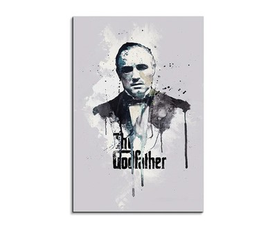 60x90cm The Godfather Aquarell Art Wandbild auf Leinwand fertig gerahmt