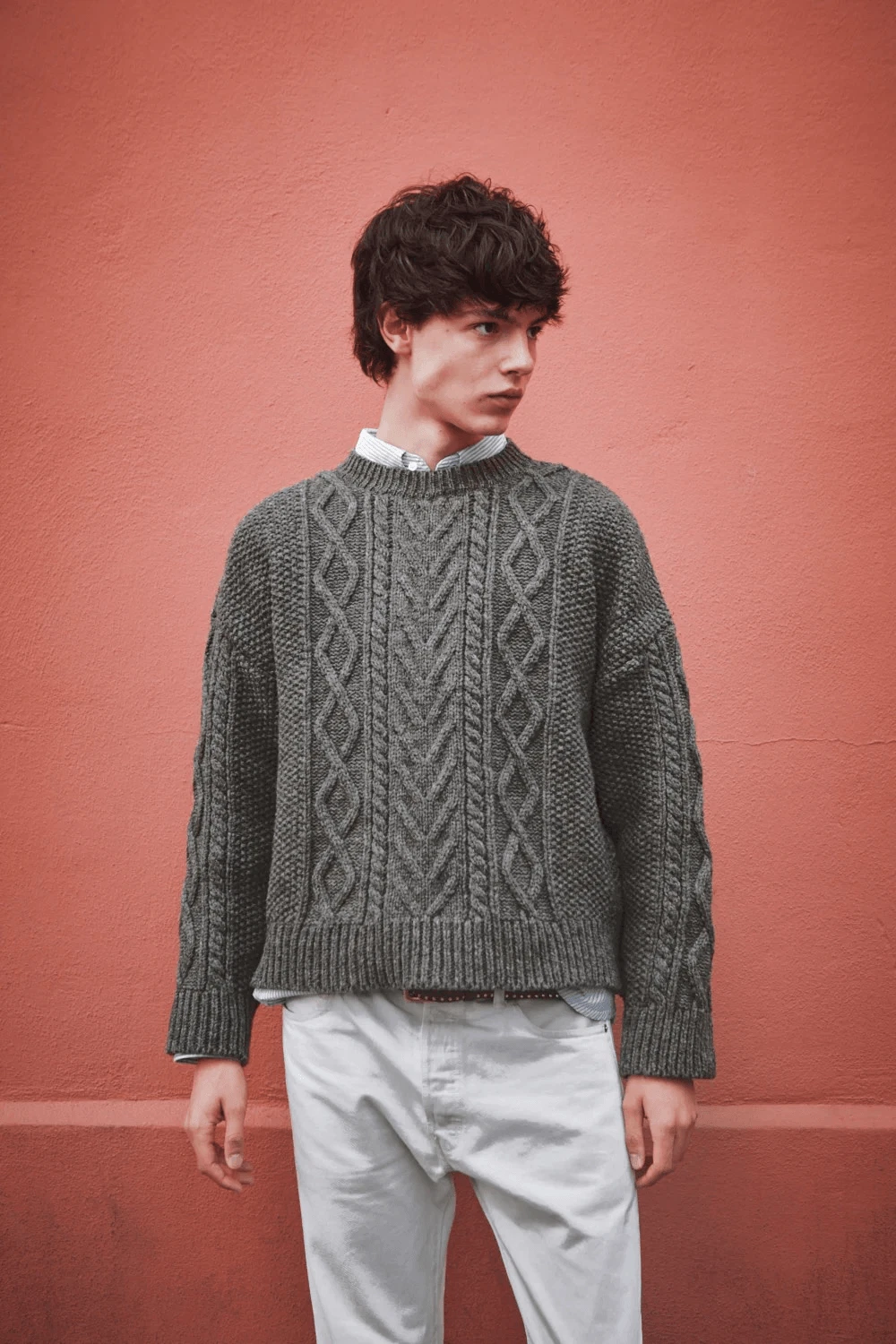 Vintage J. Crew Oarsman Cable Knit Aran Wool Sweater Green Large