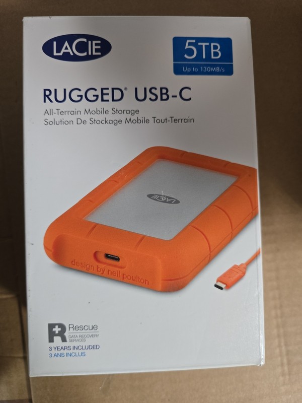 LaCie Rugged USB-C 5TB Portable External Hard Drive New