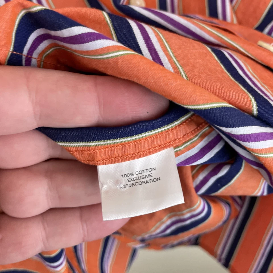 Tailorbyrd Shirt Mens 2XL XXL Orange & Blue Striped Long Sleeve Button Flip Cuff - Image 4 of 4