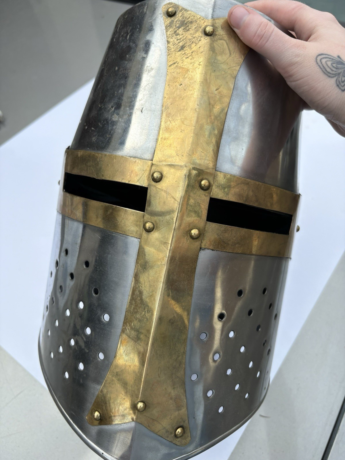 Crusader Great Helm Medieval Knight Brass Replica Helmet Perfect for Ren Faire!-image