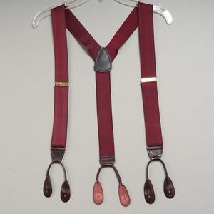 Men's Suspenders Burgundy Stretch Leather Button Ends Adjustable