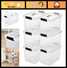 12 Quart Clear Storage Bins with Lids Black Handles, 6-Pack Organizing Boxes