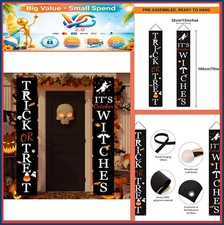 Halloween Porch Banners Set of 2 Polyester Outdoor Hanging Decorations Trick or