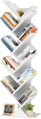 10 Tier Tree Book Shelf, Floor Standing Wood Bookshelf for Narrow Space, Storage