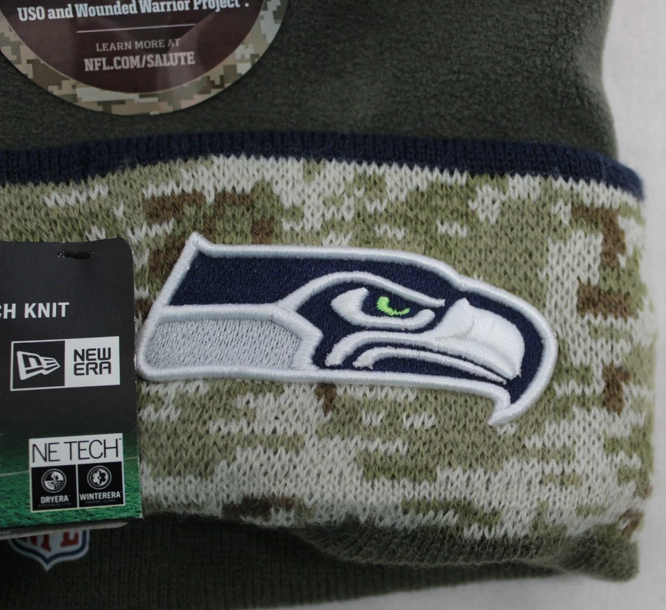 Nuevo con etiquetas Gorro Juvenil Seattle Seahawks NFL New Era Saludo al Servicio Verde Camuflaje Foto 3 de 4
