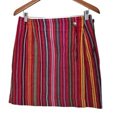 Vtg Central Falls 80s Wrap Skirt Women Size 8 Red Stripped Boho Southwestern