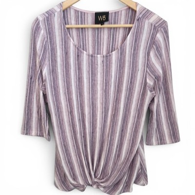 W5 Anthropologie Top Womens Large Purple Striped Knit Scoop Neck Twist Hem