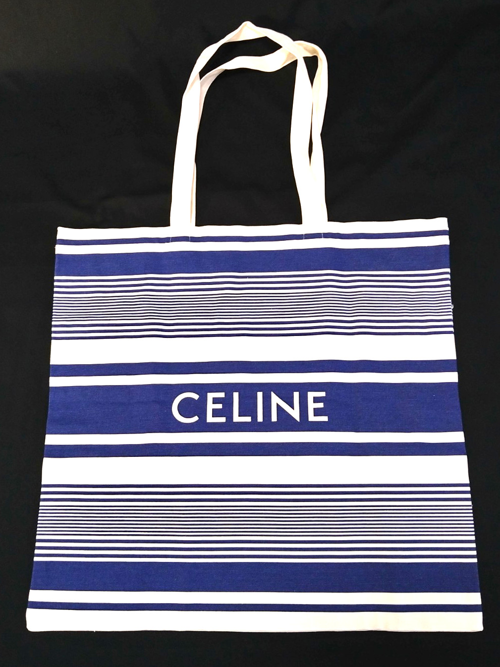 CELINE Blue white Stripes Canvas Cotton Tote Bag Eco bag Novelty gift  Size:L