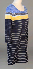 T by Talbots L 3/4 Sleeve Dress Navy/Yellow Cotton Stretch Blend Knit Nautical