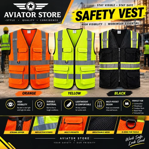 Super Duty Mesh High Visibility Safety Vest for Operations Black, Yellow, Orange - product listing photo