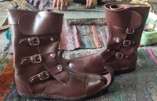 Handmade Fantasy Leather Boots Gothic Medieval Knight Knee High Shoes.