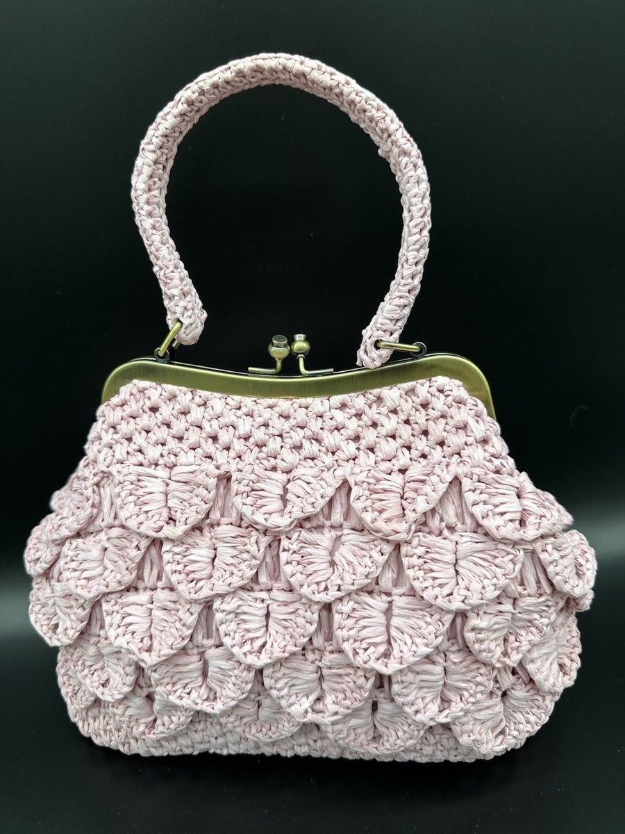 Patricia Nash Laureana Pink Raffia Frame Bag Top Handle/Chain Strap NWT