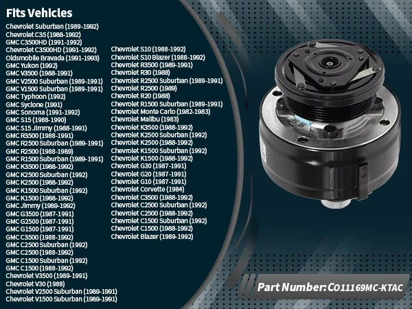 CO11169MC-KTAC A/C Compressor w/Clutch FOR CHEVY GMC C1500 3500 K1500 2500 3500 - Image 4 of 4