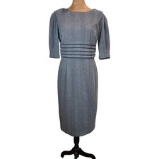 Jones New York Grey Herringbone Sheath Dress Puff Sleeve Workwear Size 6