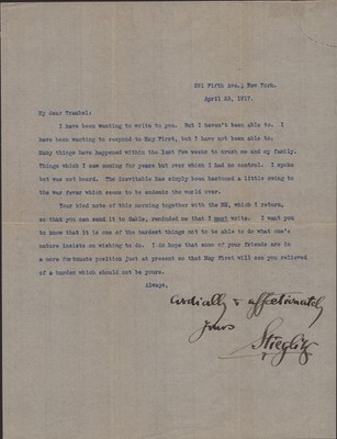 ALFRED STIEGLITZ - TYPED LETTER SIGNED 04/23/1917