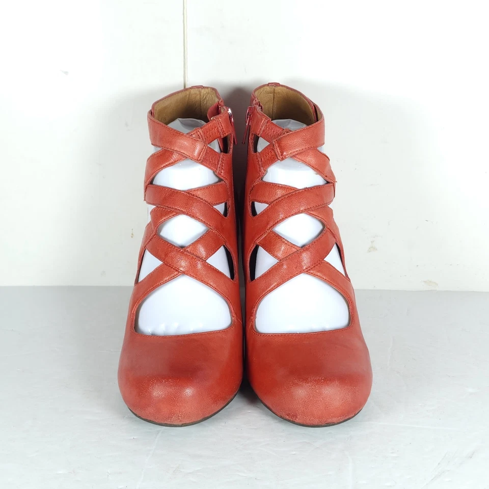 Miz Mooz Women's Sedona US 8,5M Red Leather InSide Zip Caged Heels Pumps Shoes - Image 3 of 4