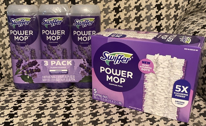 Box of (5) Swiffer Power Mop Mopping Pads & Pack of (3) Lavender Floor Cleaner!