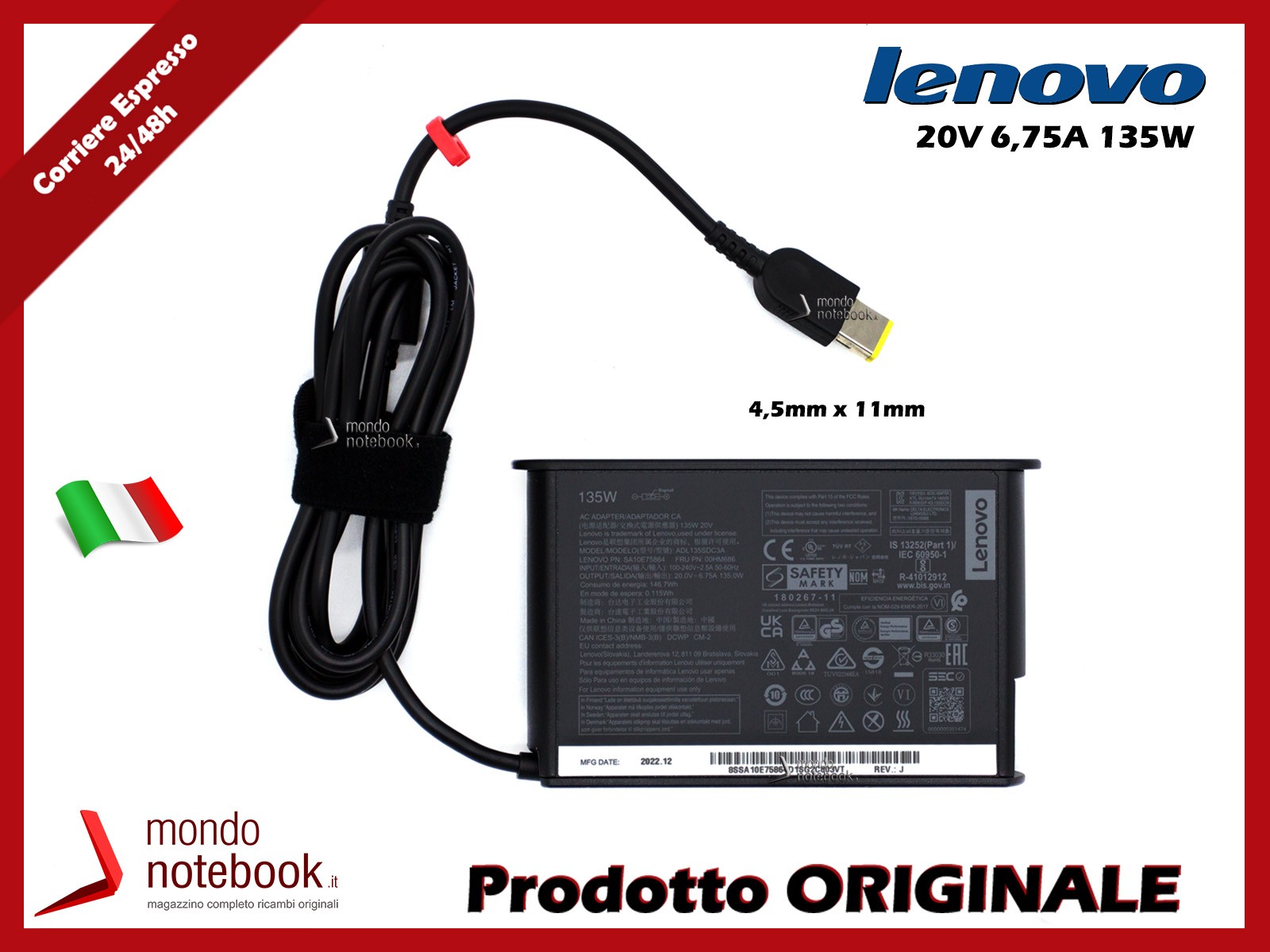DS Original Lenovo 135W 20V Ideapad 3-15IAH7 Power Supply
