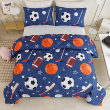 Kids Sports Theme Bedding Set, Basketball Football Baseball Tennis Print Comfort