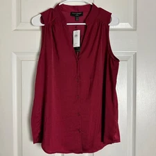 NWT Banana Republic Factory Red Wine Sleeveless Button Up Blouse Women Size M