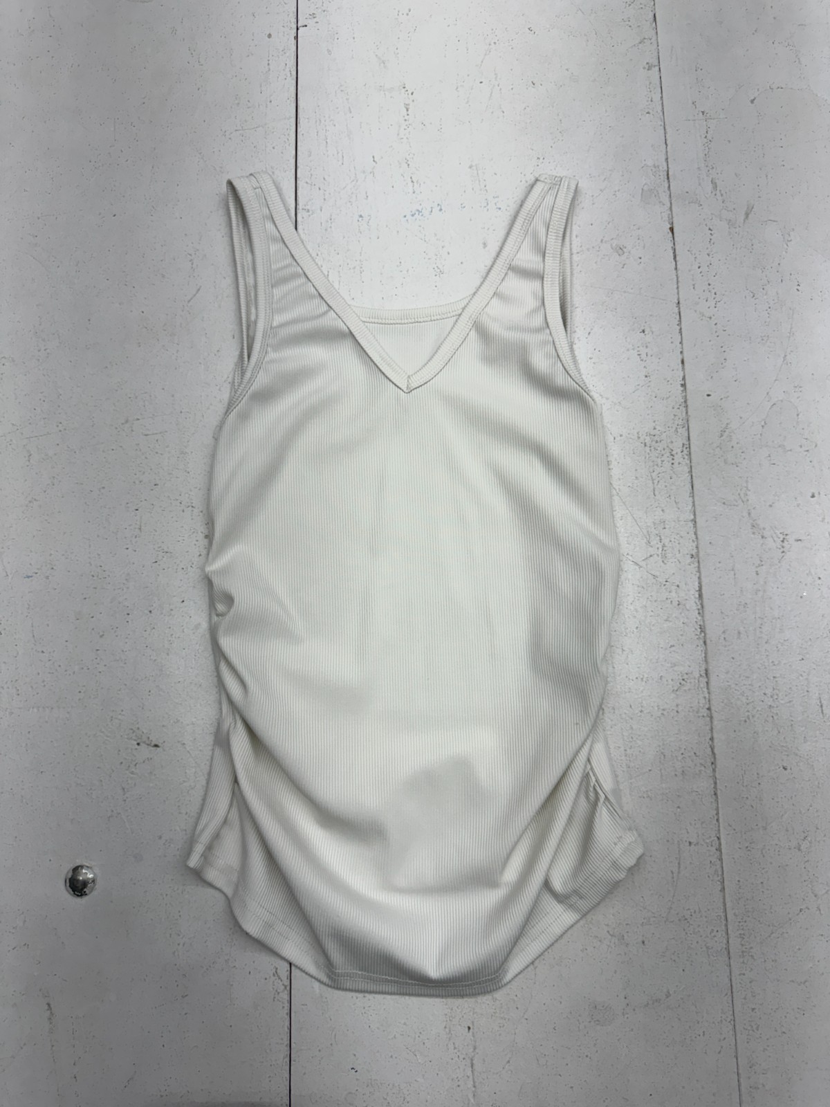 Shein Solid White Ribbed V Neck Side Scrunch Tank… - image 1