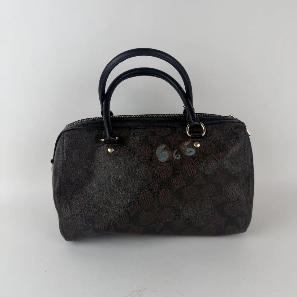 Coach Rowan Satchel Bag "666" Womens Brown Black PVC Canvas Leather F38607 - Image 2 of 4