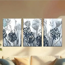 3pcs Painting of Flowers in a Field  Wall Art Canvas Framed 50x70cm