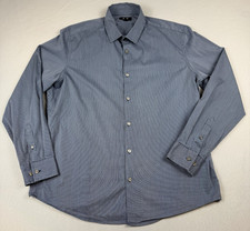 Alfani Dress Shirt Men's Large Blue Stripe Stretch Button Front Long Sleeve