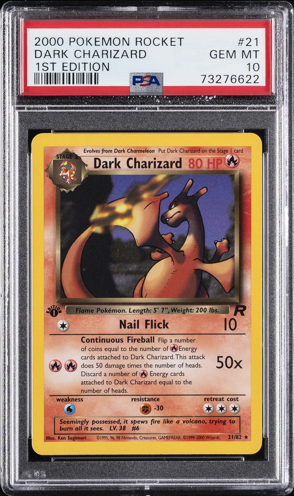 2000 POKEMON ROCKET 1ST ED #21 DARK CHARIZARD PSA 10