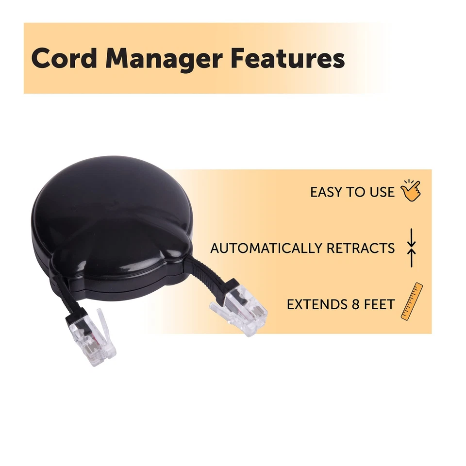 Softalk Retractable Phone Cord Manager 8ft Black Compact Design Cable - Image 3 of 4