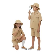 Childs Zoo Keeper Outfit Explorer Costume + Pith Hat Magnifying Glass Safari