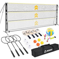 Volleyball Badminton Pickleball 3-in-1 Combo Net Set, 5.1-7.4ft Adjustable He...