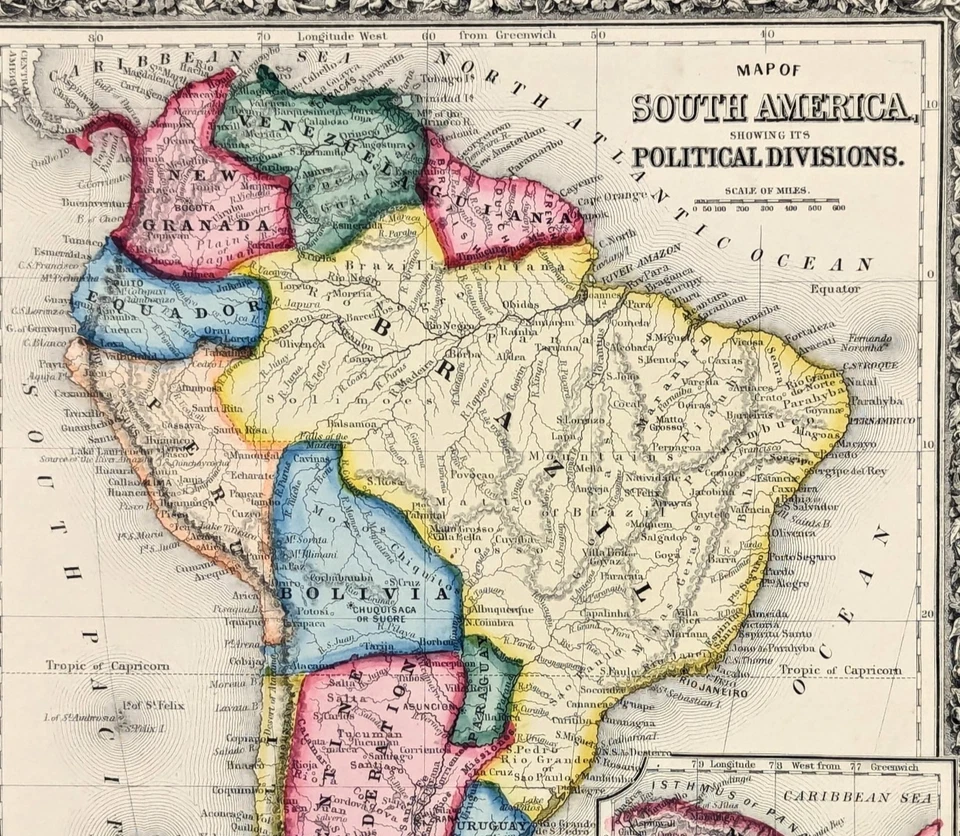 1864 SOUTH AMERICA Map ORIGINAL (13.5X10.5) MITCHELL - BRAZIL - PATAGONIA - Image 2 of 4