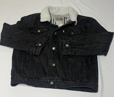 Boys Girls Levi  s Silver Tab Denim Trucker Jacket Sherpa CollarSz L 12-13 Black