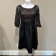 Eliza J Dress Women’s 4 Black Fit & Flare Polka Dot Mesh 3/4 Sleeve Sz 16