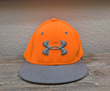Under Armour Youth S/M Hat Orange Gray Logo Stretch Fit Cap Boys Girls EUC