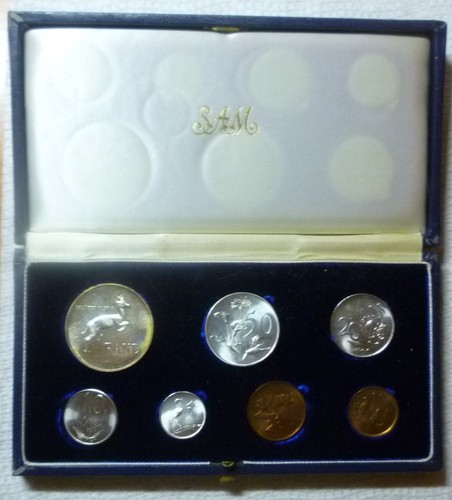 1965 SOUTH AFRICA - OFFICIAL PROOF SET (7) w/ SILVER RAND - SAM BOX - RARE