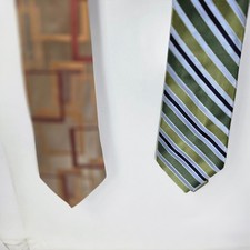 Croft  Barrow Mens Silk Ties Lot of 2 Striped Geometric Abstract Brown Green