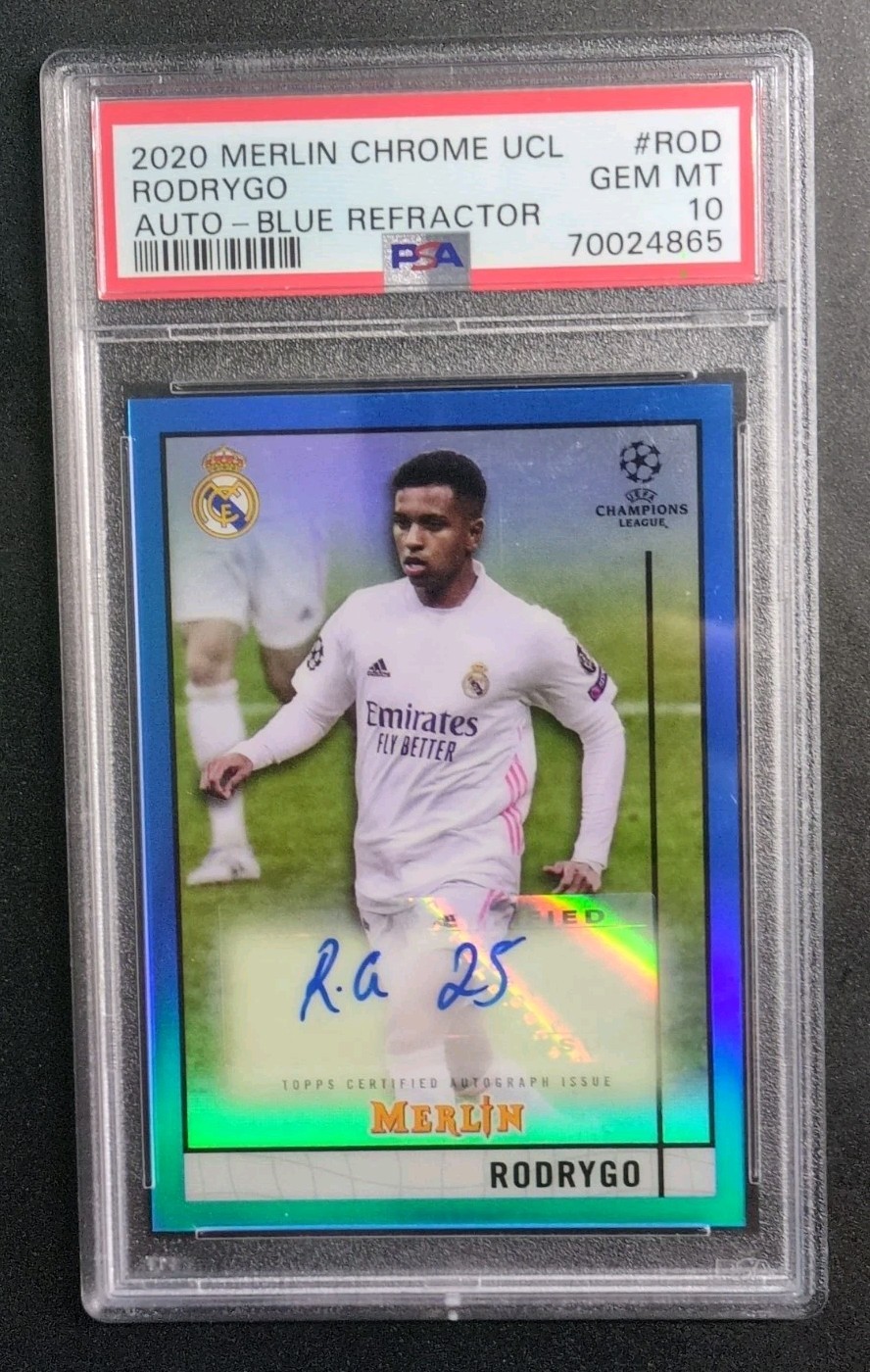 2020 Merlin Chrome UCL Rodrygo Auto Blue /75 PSA 10 Real Madrid