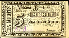 US 5 shares  National Bank of Merit School reward certificate 1870s-1890s