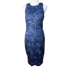 Vince Camuto Blue Sequin Lace Sleeveless Sheath Dress Size 4