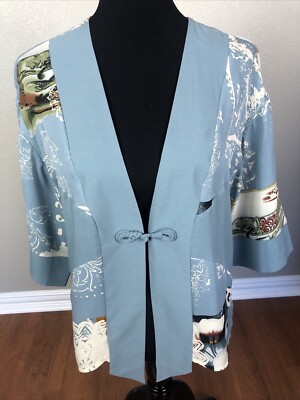 Aris. A USA $108 NWT L 44''  Silk Geisha Blouse Jacket Asian Art Top Frog Closure