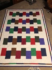 New Handmade Traditional Twin Size Block Quilt 84 x 63 inches Cream Paisley