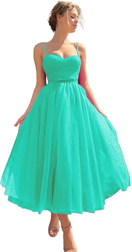 Thin Shoulder Strap Dresses Shin Length Formal Party Evening Dress With Pockets - Picture 17 of 54